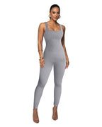Damen Figurbetonter Strick-Jumpsuit mit Quadrat-Ausschnitt R&B