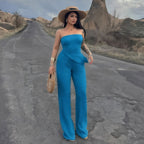 Damen eleganter Jumpsuit mit schulterfreiem Design und asymmetrischem Saum EB