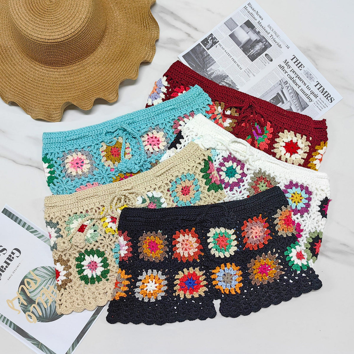 Häkelshorts mit Granny-Square-Muster für Damen