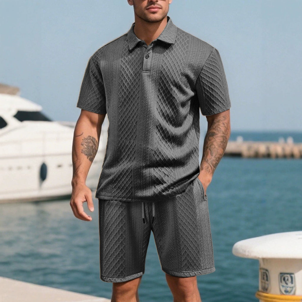 Strukturierte Herren-Loungeshorts mit elastischem Bund, Kordelzug und Seitentaschen