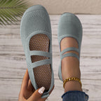 Damen bequeme Ballerinas mit elastischen Riemen und atmungsaktiver Mesh-Oberfläche EB