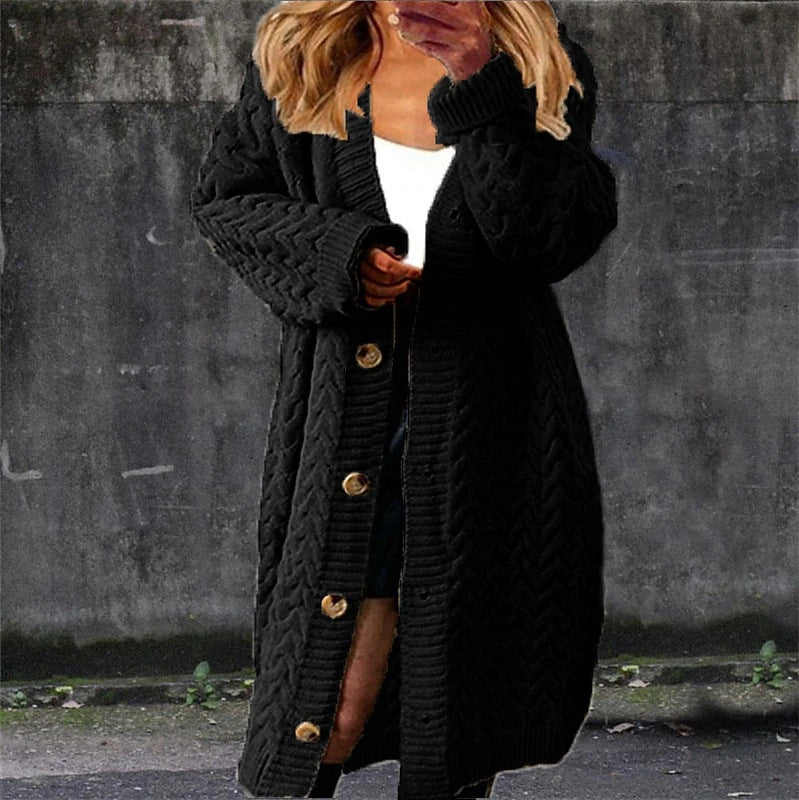 Damen Grobstrick-Jacke mit eleganten Knopfdetails und lässigem Schnitt EB
