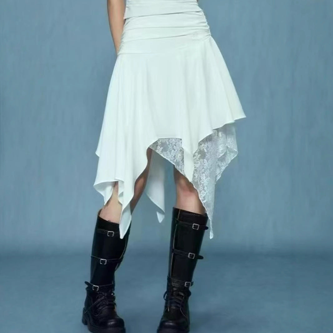 Damen asymmetrischer Spitzenrock mit Raffung und elegantem Design EB
