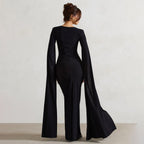 Damen Elegantes Maxikleid mit abnehmbarem Cape und seitlichem Schlitz EB