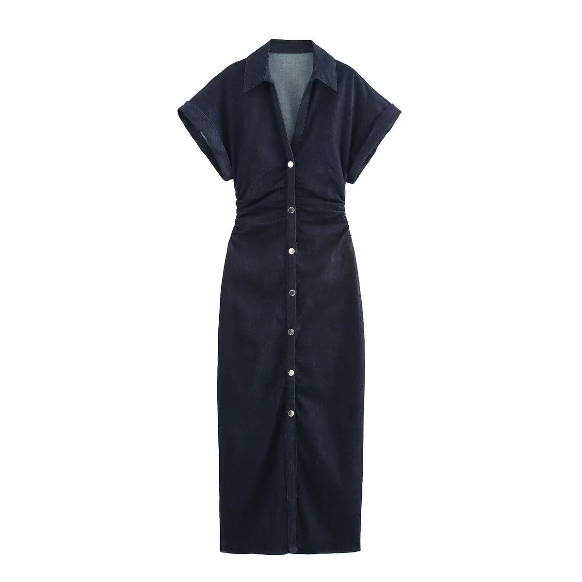 Damen Hemdblusenkleid mit kurzen Ärmeln und praktischen Taschen EB