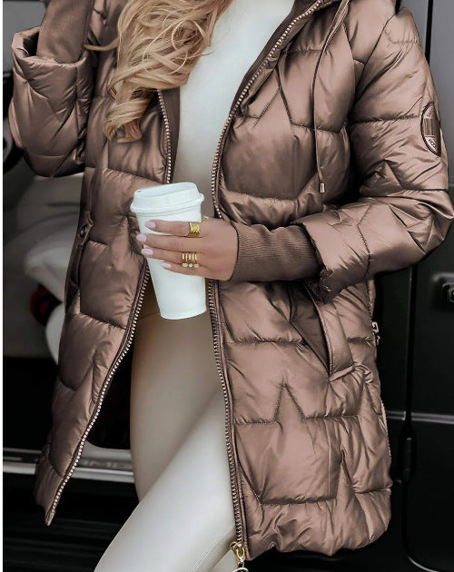 Damen Integrierte Kapuzenjacke mit steppendem Design EB