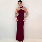 Damen Elegantes Maxikleid mit schickem Halterneck und figurbetonter Silhouette EB