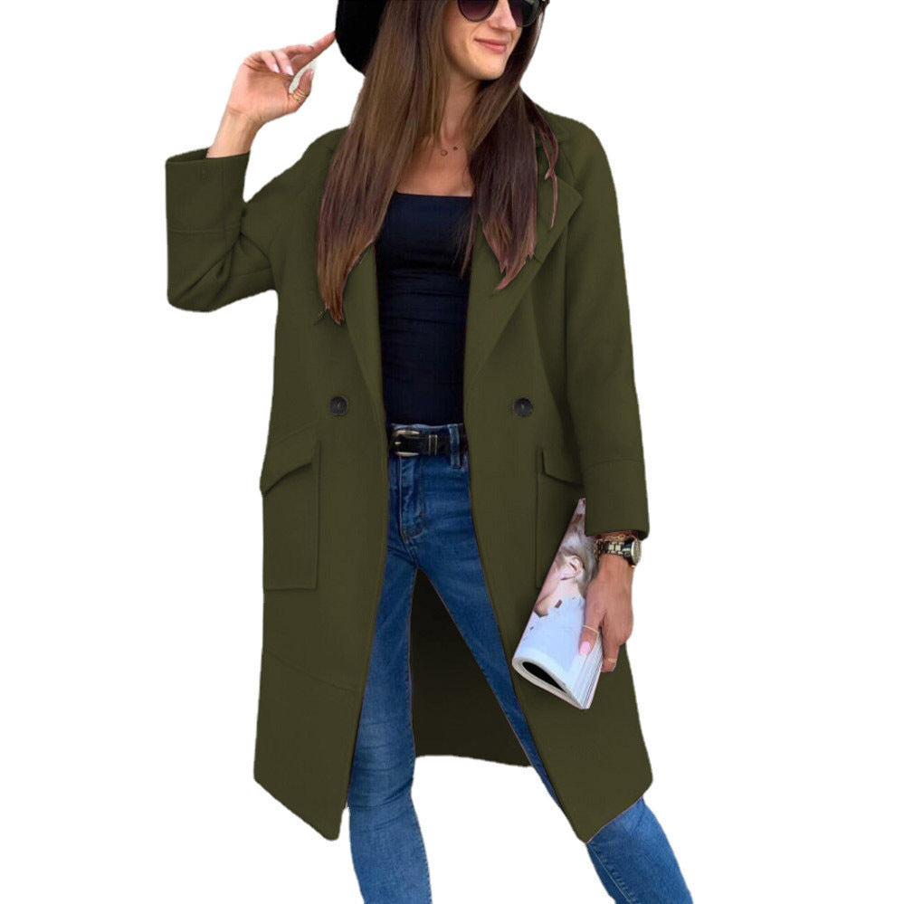 Damen lässiger Oversized-Mantel mit modernen Taschen und elegantem Revers EB