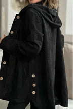 Damen Fleece-Hoodie-Mantel mit Knopfleiste und geripptem Design EB