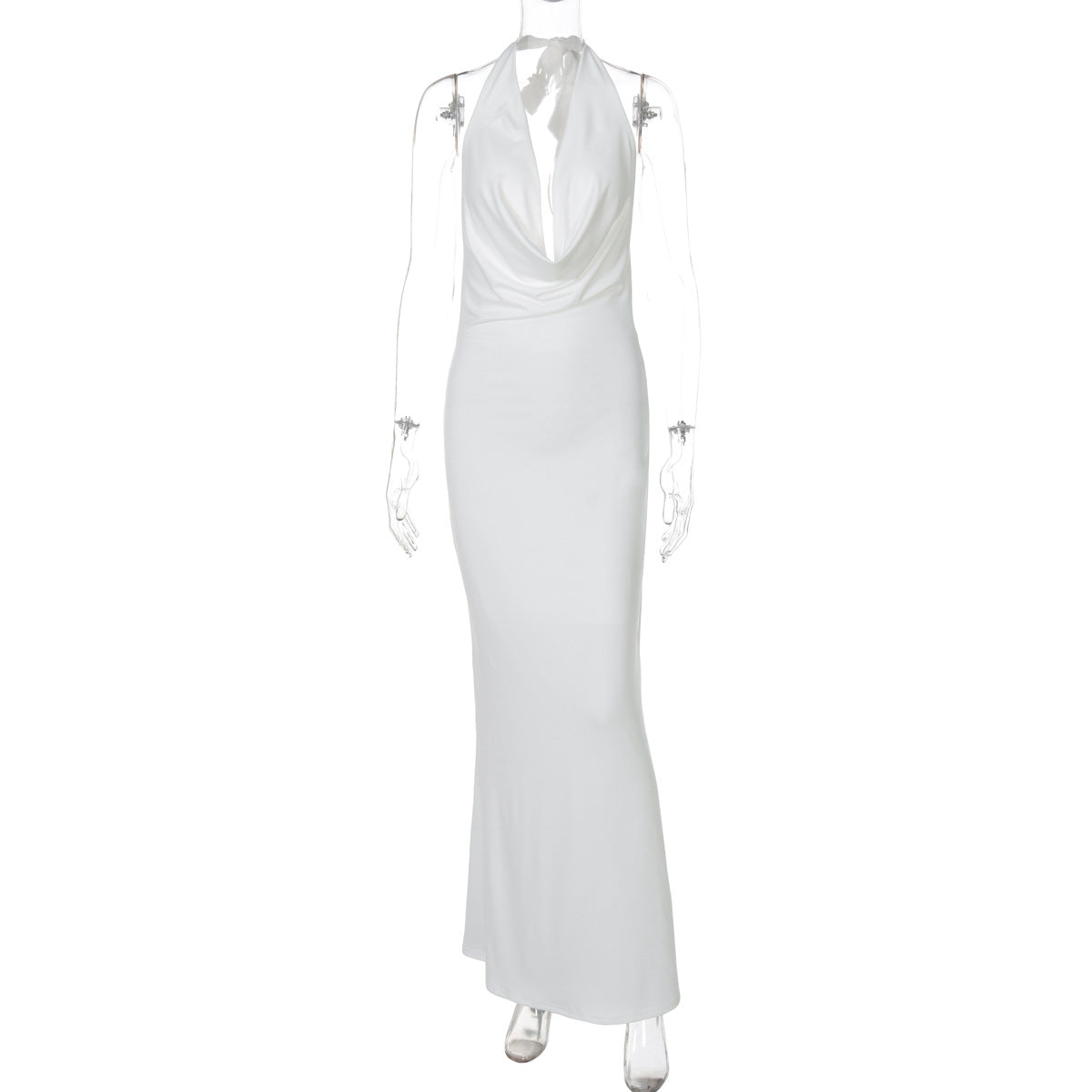 Damen Elegantes Longdress mit tiefem V-Ausschnitt und figurbetontem Schnitt EB