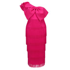 Damen Cocktailkleid mit voluminösem Rüschendesign und Fransen EB