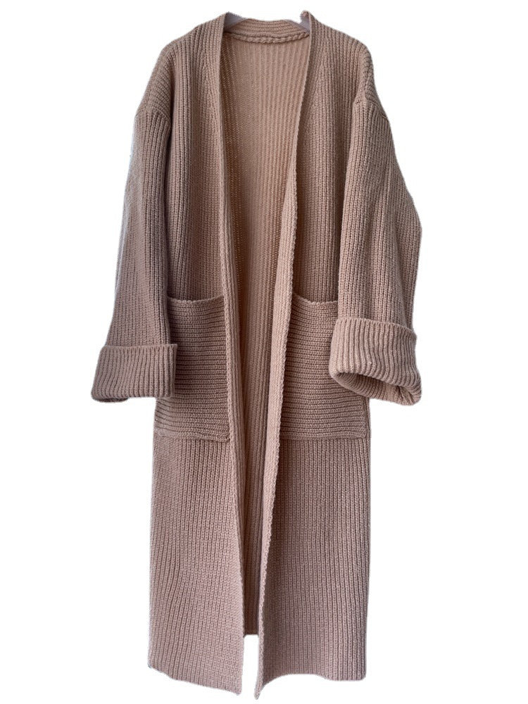 Damen Großer Strickmantel mit Taschen und überschnittenen Schultern EB