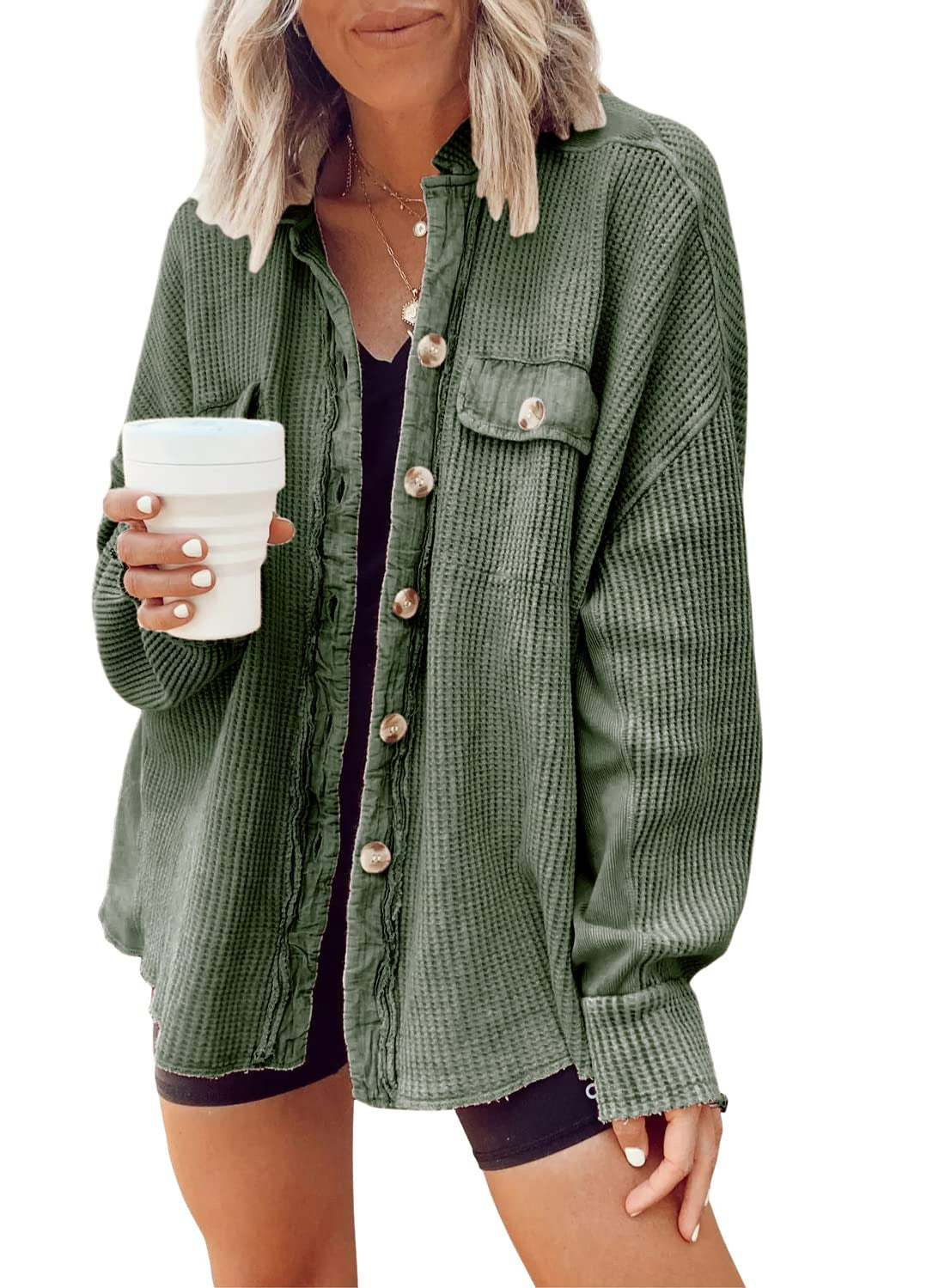 Damen Lässiges Overshirt mit Struktur und Druckknopfverschluss EB