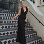 Damen Elegantes Longdress mit tiefem V-Ausschnitt und figurbetontem Schnitt EB