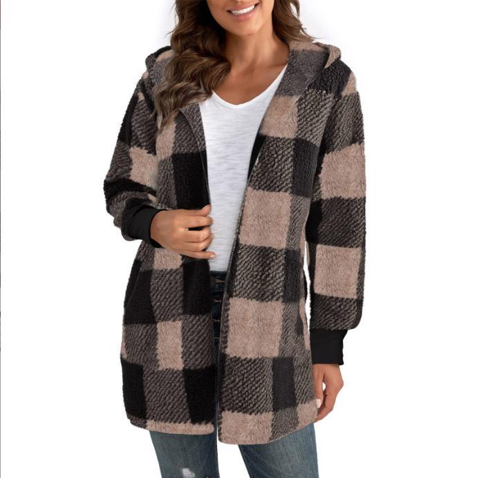 Damen Langer Karomantel aus weichem Material EB