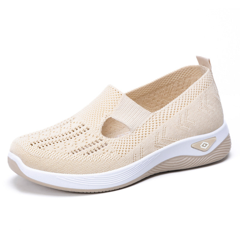 Damen Bequeme Slip-On Freizeitschuhe mit atmungsaktivem Strickoberteil EB