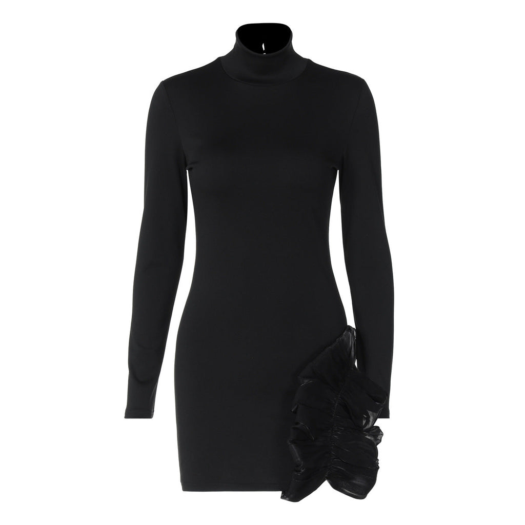 Damen Elegantes Kleid mit hohem Kragen und Rüschendetails EB