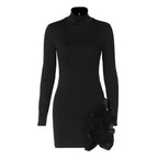 Damen Elegantes Kleid mit hohem Kragen und Rüschendetails EB