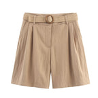 Damen elegante Shorts mit breitem, geflochtenem Gürtel EB