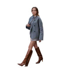Damen elegante Oversize-Jacke mit doppelter Knopfreihe und strukturierter Textur EB