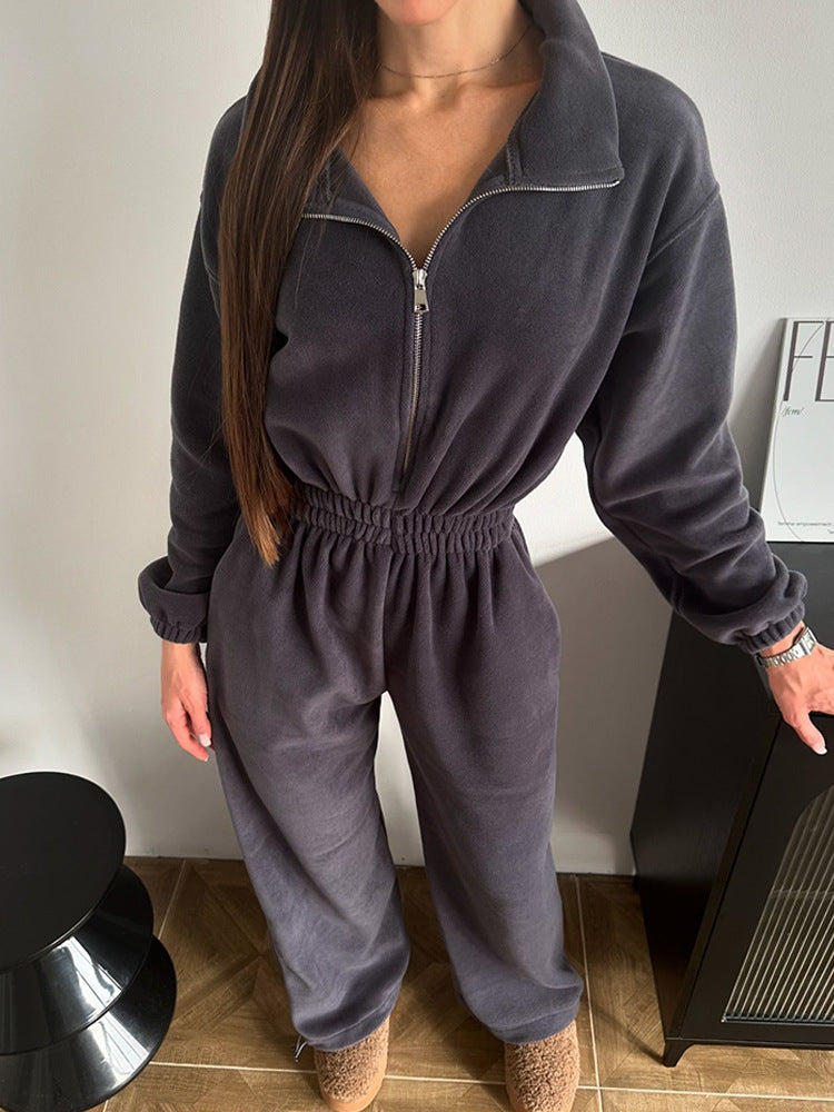 Damen bequemer und stylischer Fleece-Jumpsuit EB