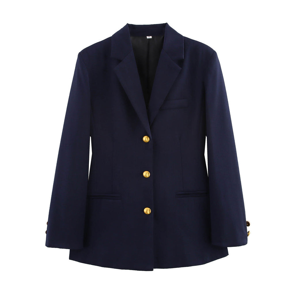 Damen elegante karierte Blazerjacke mit Goldknöpfen EB
