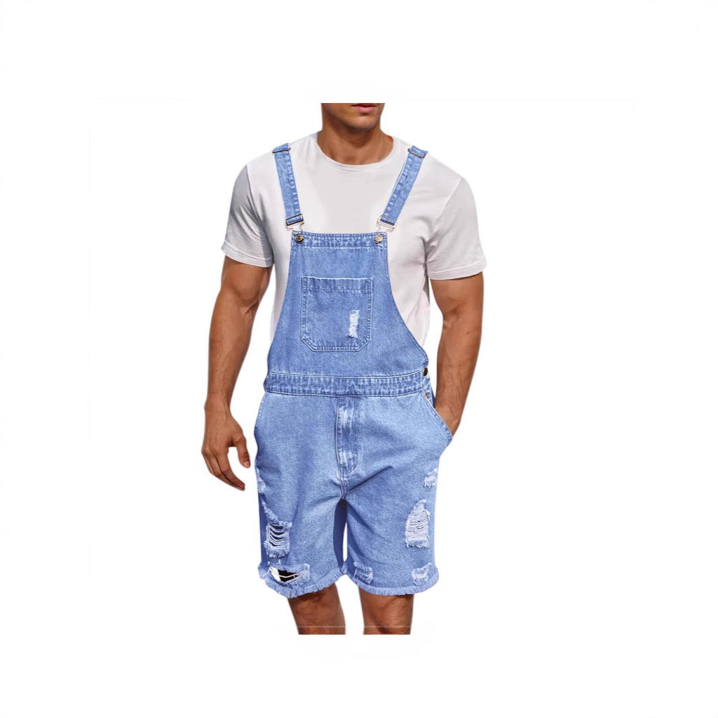 Herren Denim-Latzshorts im lässigen Design mit Aufgesetzten Taschen EB