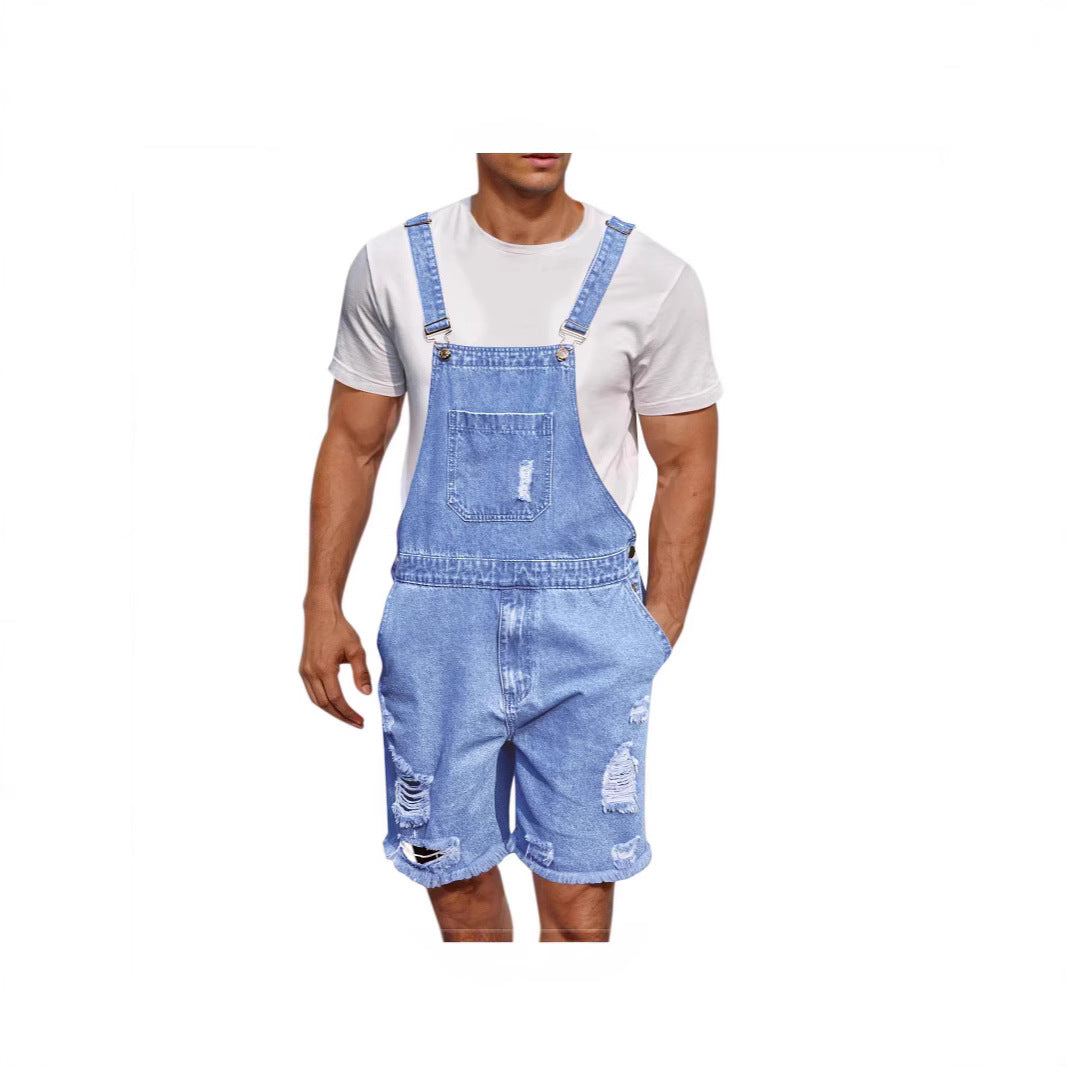 Herren Denim-Latzshorts im lässigen Design mit Aufgesetzten Taschen EB