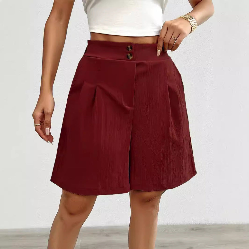 Damen Hochtaillierte Shorts mit doppeltem Knopfverschluss und Falten EB