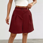 Damen Hochtaillierte Shorts mit doppeltem Knopfverschluss und Falten EB