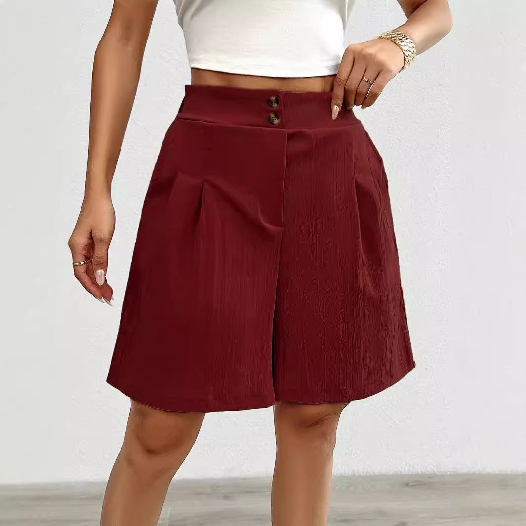 Damen Hochtaillierte Shorts mit doppeltem Knopfverschluss und Falten EB