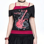Damen Asymmetrisches Rock-T-Shirt mit grafischem Druck EB