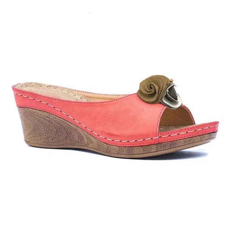 Damen Bequeme Keil-Sandalen mit dekorativem Blumenapplikation EB