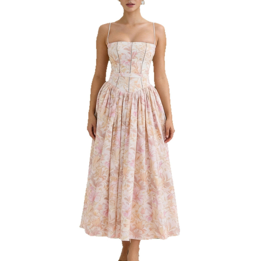 Damen Elegantes Maxikleid mit floralem Muster und schulterfreiem Design EB
