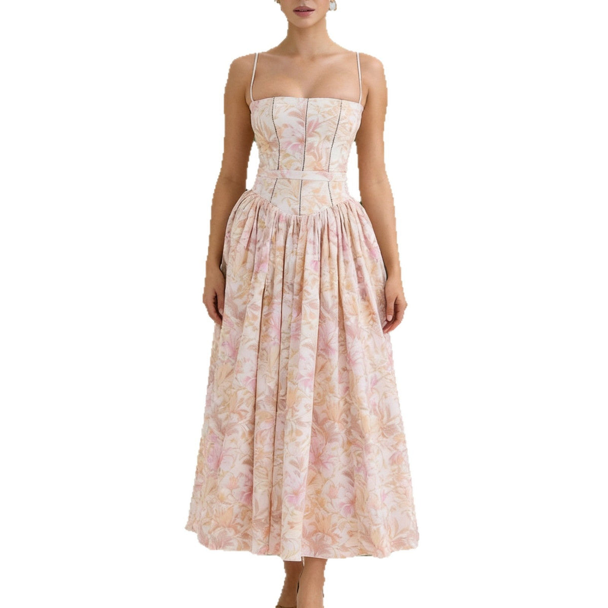 Damen Elegantes Maxikleid mit floralem Muster und schulterfreiem Design EB
