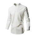 Herren elegantes Langarmhemd mit stehendem Kragen und modernen Knopfdetails EB