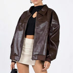 Damen Kunstleder Jacke im modernen Oversized-Stil EB