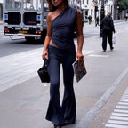 Damen Eleganter Jumpsuit mit asymmetrischem Design und dekorativer Taillierung EB