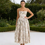 Damen Elegantes Maxikleid mit floralem Muster und schulterfreiem Design EB