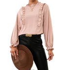 Damen elegante Bluse mit Rüschendetails und lockeren Ärmeln EB
