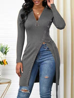 Damen Strickmantel mit asymmetrischem Schnitt und dekorativen Knopfdetails EB