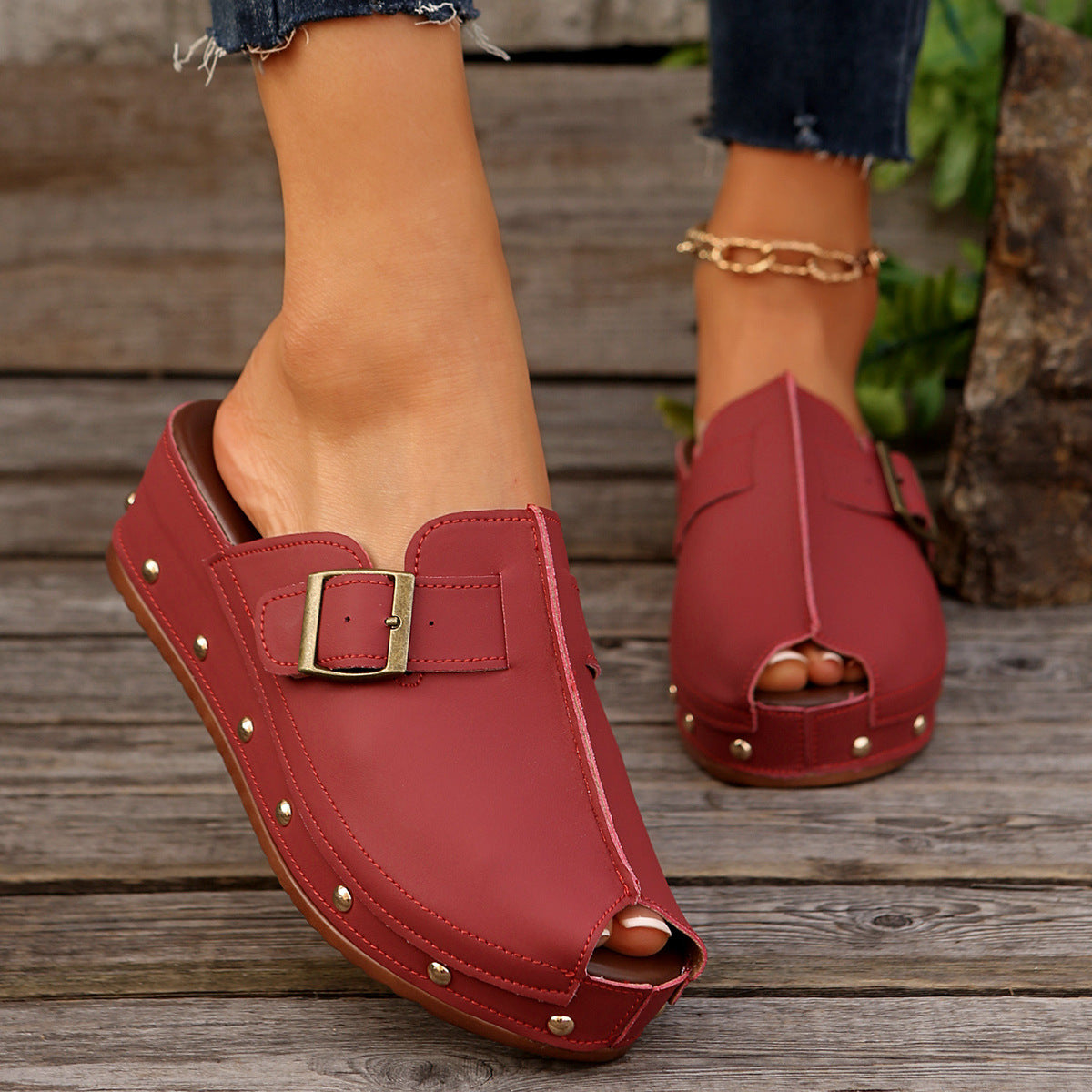 Damen Clogs mit modischem Schnallen-Design und trendiger Metallverzierung EB