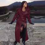 Damen Kunstleder Trenchcoat mit Oberteil und Taillengürtel EB