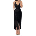 Damen Elegant Funktionskleid mit schimmerndem Paillettenstoff und tiefem V-Ausschnitt EB
