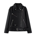 Damen Kunstleder Bikerjacke mit praktischen Reißverschlusstaschen und Gürtel EB