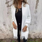 Damen Kuscheliger Strickponcho mit Fransen EB