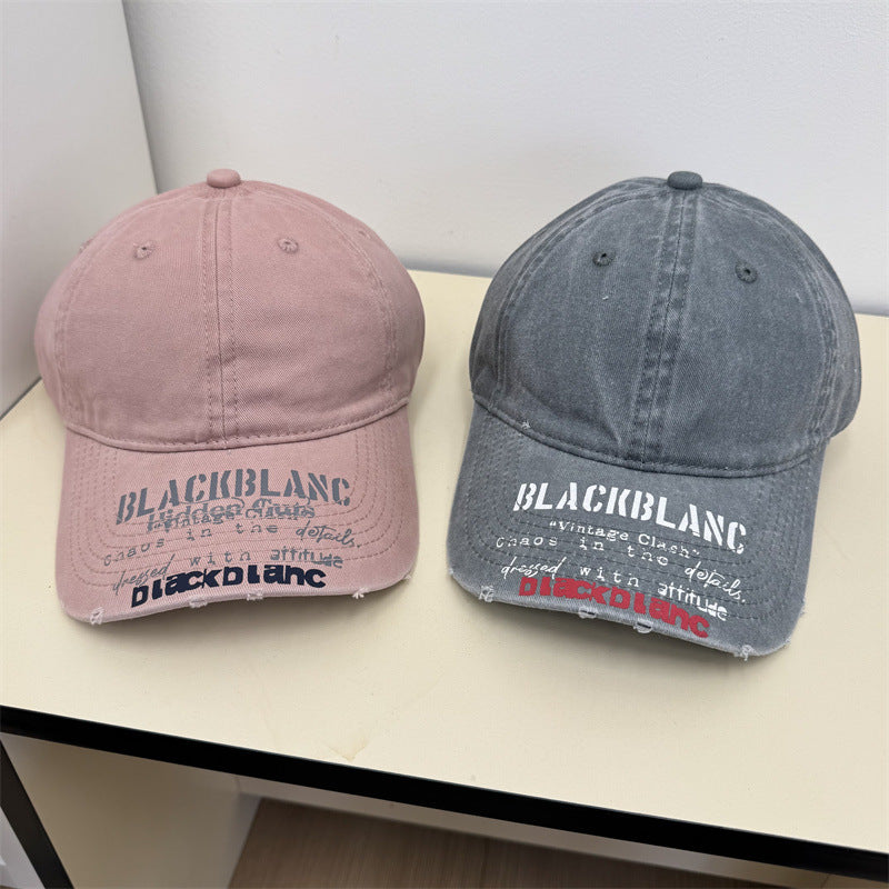 Distressed Denim-Baseballkappe mit Grafik für Herren
