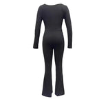 Damen Langarm Jumpsuit mit elegantem Quadrat-Ausschnitt und weitem Bein EB