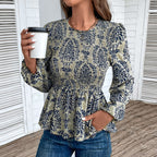 Damen Elegante Bluse mit raffiniertem Floral-Design und Puffärmeln EB