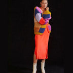 Damen Grobstrick-Cardigan mit buntem Patchwork-Design EB